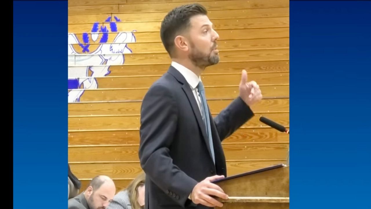 Keith Richard, a Portland-based attorney representing plaintiffs in a lawsuit over Moody Beach in Wells, argues before the Supreme Judicial Court at a hearing in Lewiston on Thursday. The case is challenging a 1989 ruling by the court that allowed Moody Beach property owners to restrict access to what Richard argues is public property under state law. (Supreme Judicial Court video)