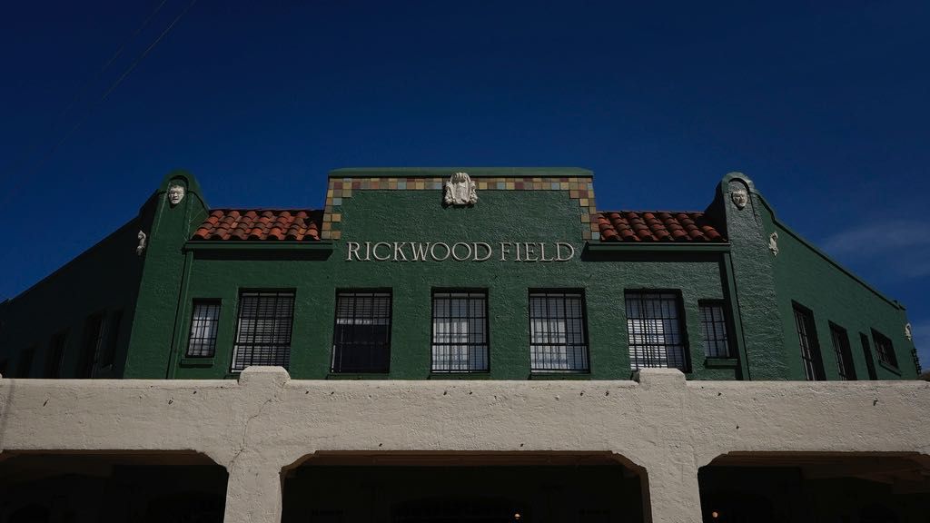 The front entrance is seen at Rickwood Field, Monday, June 10, 2024, in Birmingham, Ala. Rickwood Field, known as one of the oldest professional ballpark in the United States and former home of the Birmingham Black Barons of the Negro Leagues, will be the site of a special regular season game between the St. Louis Cardinals and San Francisco Giants on June 20, 2024. (AP Photo/Brynn Anderson)