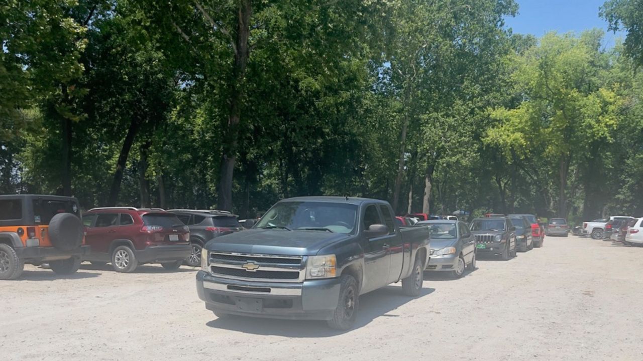 A firetruck is parked at Rockford Beach in High Ridge, Mo. (Photo credit: High Ridge Fire Protection/Facebook)