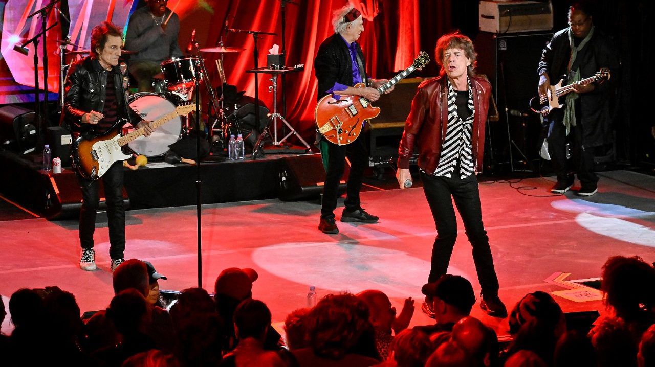 The Rolling Stones perform at a celebration for the release of their new album "Hackney Diamonds" at Racket on Thursday, Oct. 19, 2023, in New York. (Photo by Evan Agostini/Invision/AP)