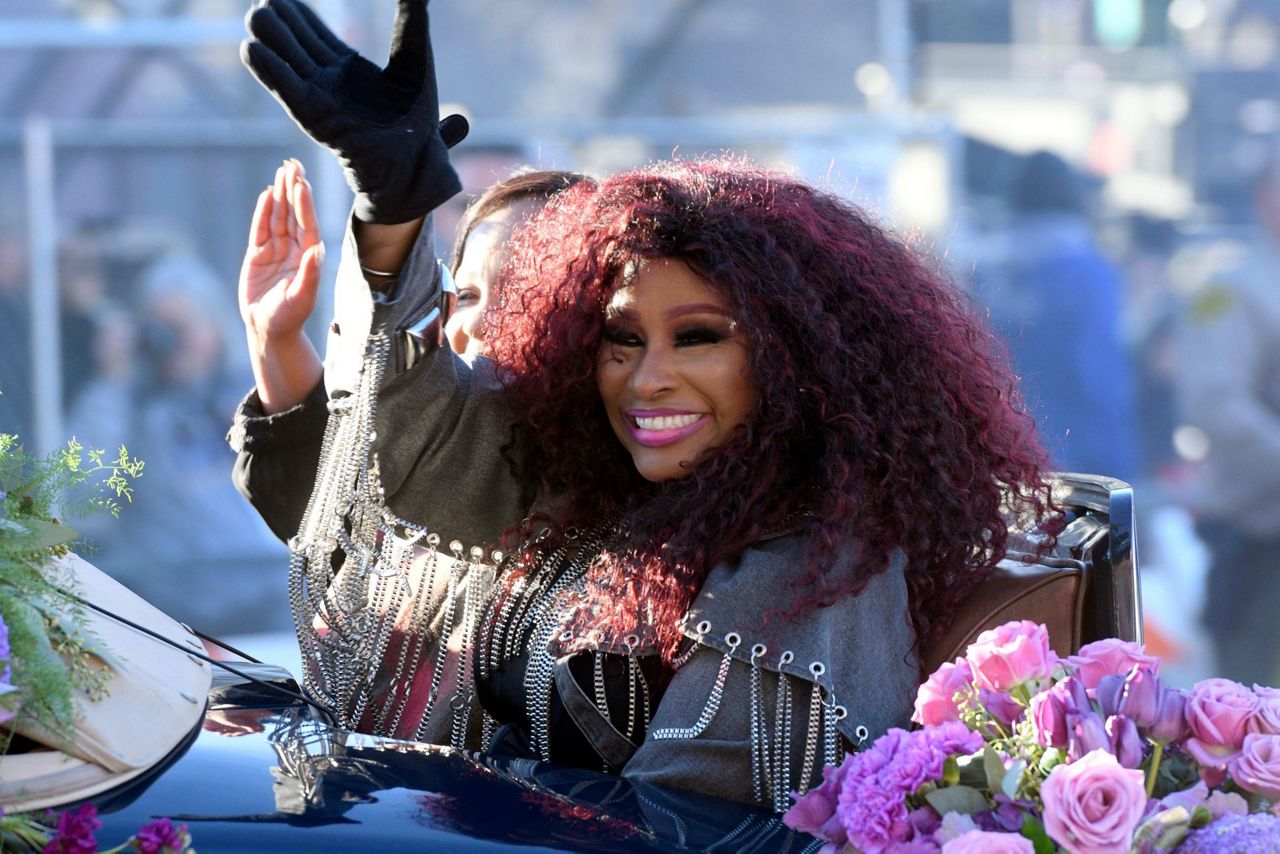 Tournament of Roses Grand Marshal Chaka Khan waves during the 130th Rose Pa...