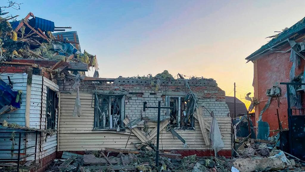 FILE - This photo released by the acting Governor of Kursk region Alexei Smirnov telegram channel , shows a damaged house after shelling by the Ukrainian side in the city of Sudzha, Kursk region that borders Ukraine, Tuesday, Aug. 6, 2024. Russian officials said Wednesday they were fighting off Ukrainian cross-border raids in a southwestern border province for a second day, as Kyiv officials remained quiet about the scope of the operation. (Governor of Kursk region telegram channel via AP)