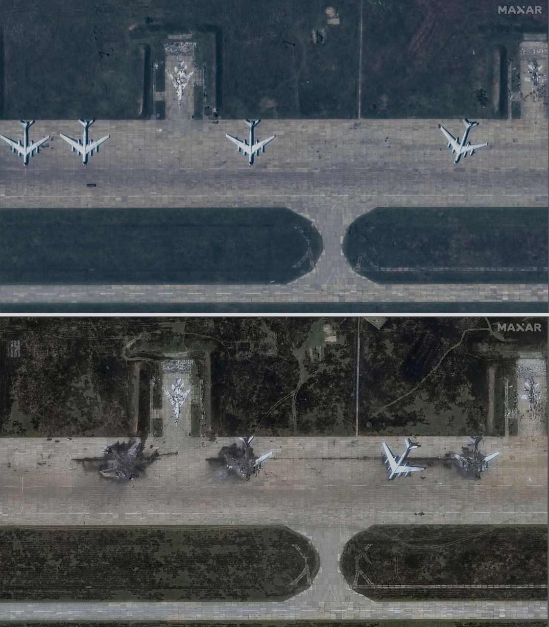 Satellite photos show destroyed bombers at a Russian air base that ...