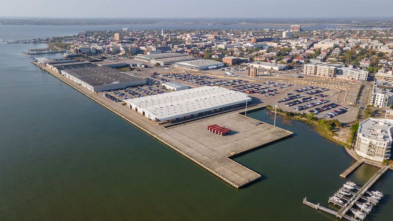 An aerial shot of the roughly 74-acre Union Pier site in Charleston, S.C.