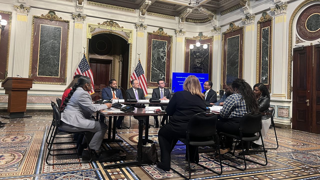 FILE - White House Office of Gun Violence Prevention Deputy Director Gregory Jackson and Second Gentleman Doug Emhoff host a roundtable at the White House on Wednesday, Feb. 28, 2024. (Spectrum News)