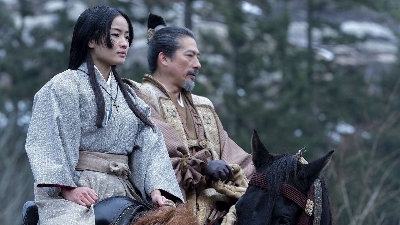 FX's “Shogun” "Broken to the Fist" Episode 5; Anna Sawai as Toda Mariko, Hiroyuki Sanada as Yoshii Toranaga (FX Networks/Katie Yu)