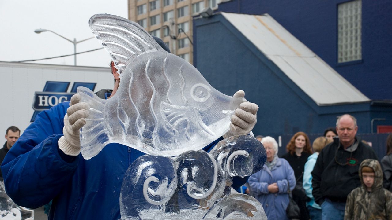 Sculpture of a fish at the Loop Ice Carnival in University City, MO. 