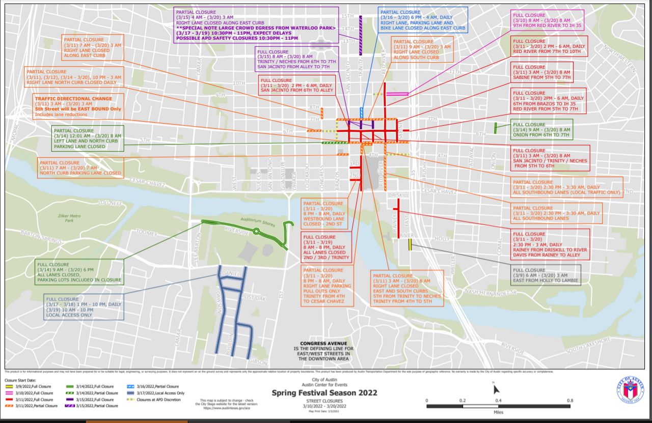 Expect traffic delays and street closures ahead of SXSW