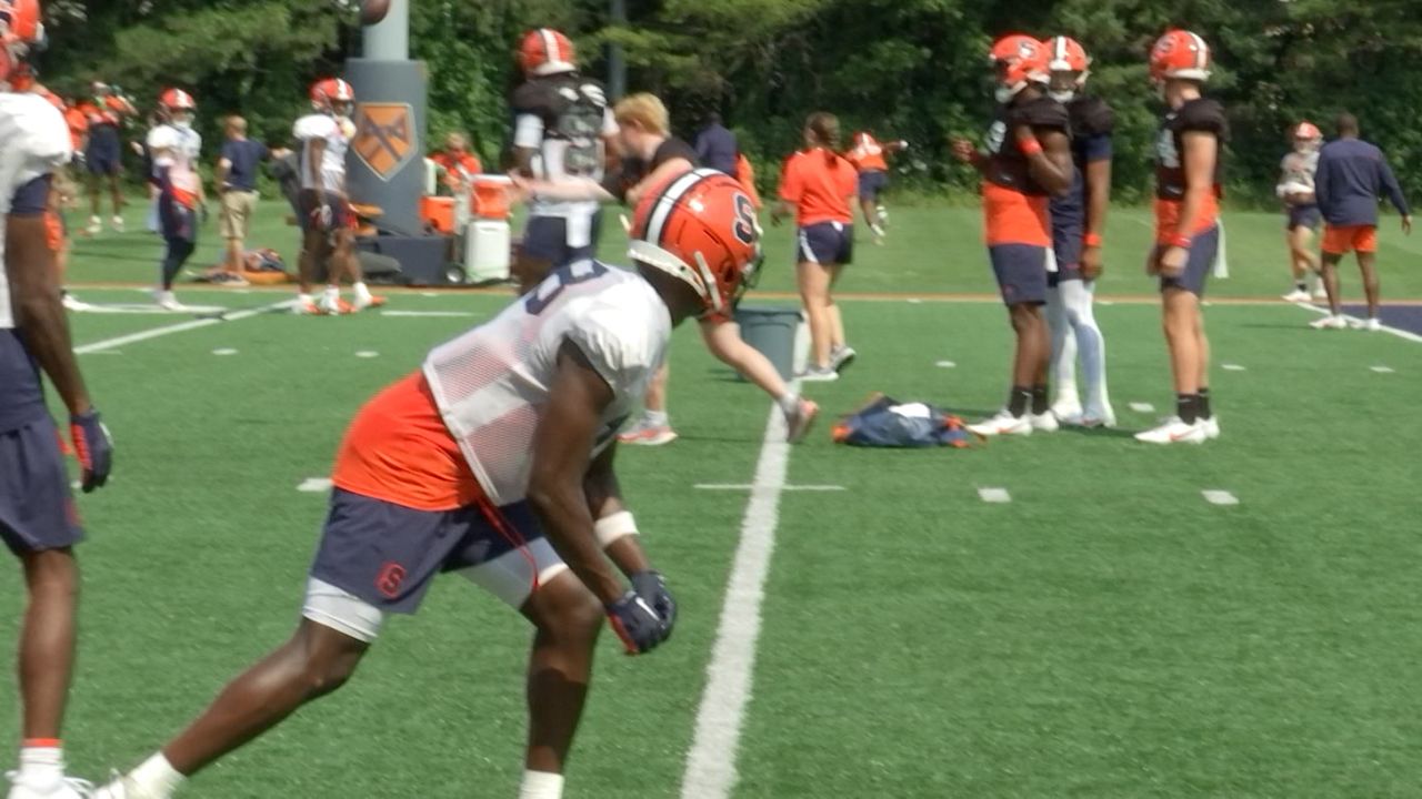 Wide receivers take part in drills Monday at practice (Jesse MacWilliam - Spectrum News 1)