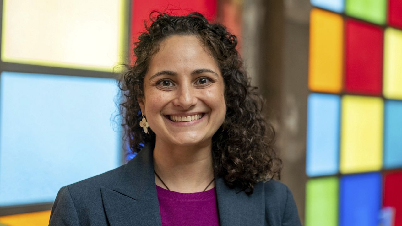 Samantha Woll, president of the board at the Isaac Agree Downtown Synagogue poses for a photo in Detroit, Oct. 13, 2022. (David Guralnick/Detroit News via AP)