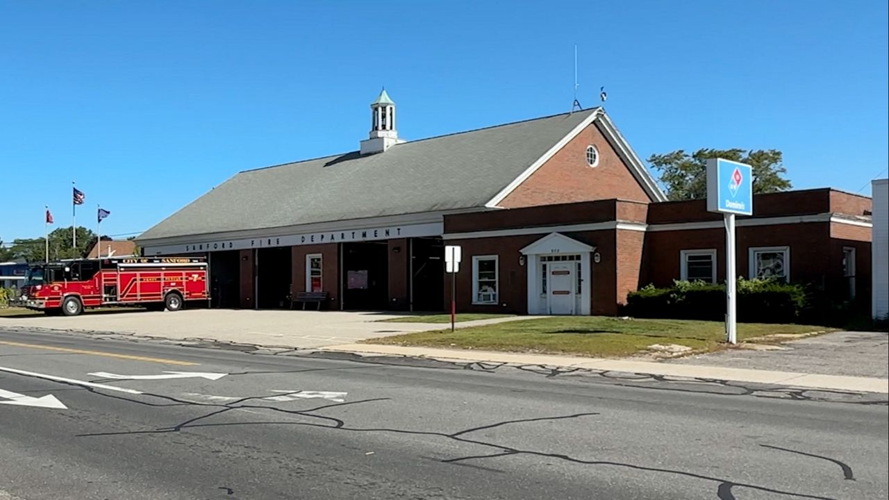 Sanford Fire Department's headquarters station on Main Street is too old and too small for the department's current needs. Sanford voters will decide on Nov. 5 whether to approve a $42.5 million project to replace it and the department's Springvale station. (Spectrum News/Sean Murphy)