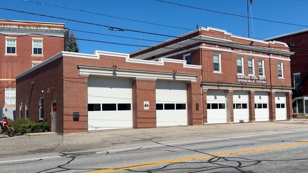 Sanford Fire Department's Springvale Station, on Oak Street, is one of two stations, along with the department's headquarters on Main Street, that need replacing, according to city officials. A $42.5 million project to replace both with brand-new stations will go before voters on the Nov. 5 ballot. (Spectrum News/Sean Murphy)