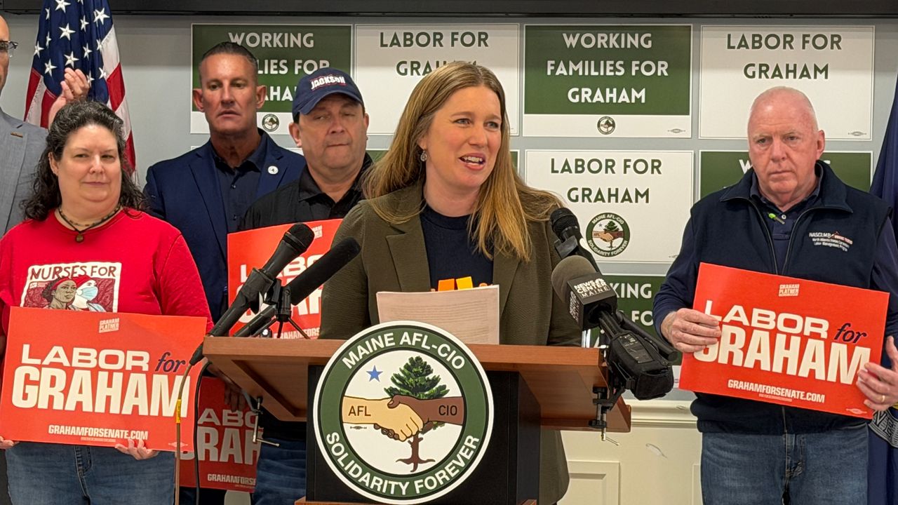 Sarah Bigney McCabe, organizing director for the Maine AFL-CIO, talks about why the union backs Democrat Graham Platner for the U.S. Senate. (Spectrum News/Susan Cover)
