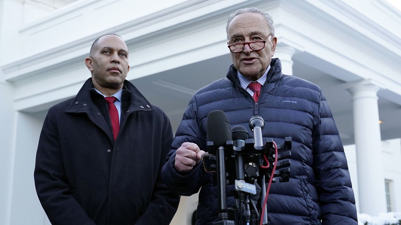 Chuck Schumer and Hakeem Jeffries are pictured.