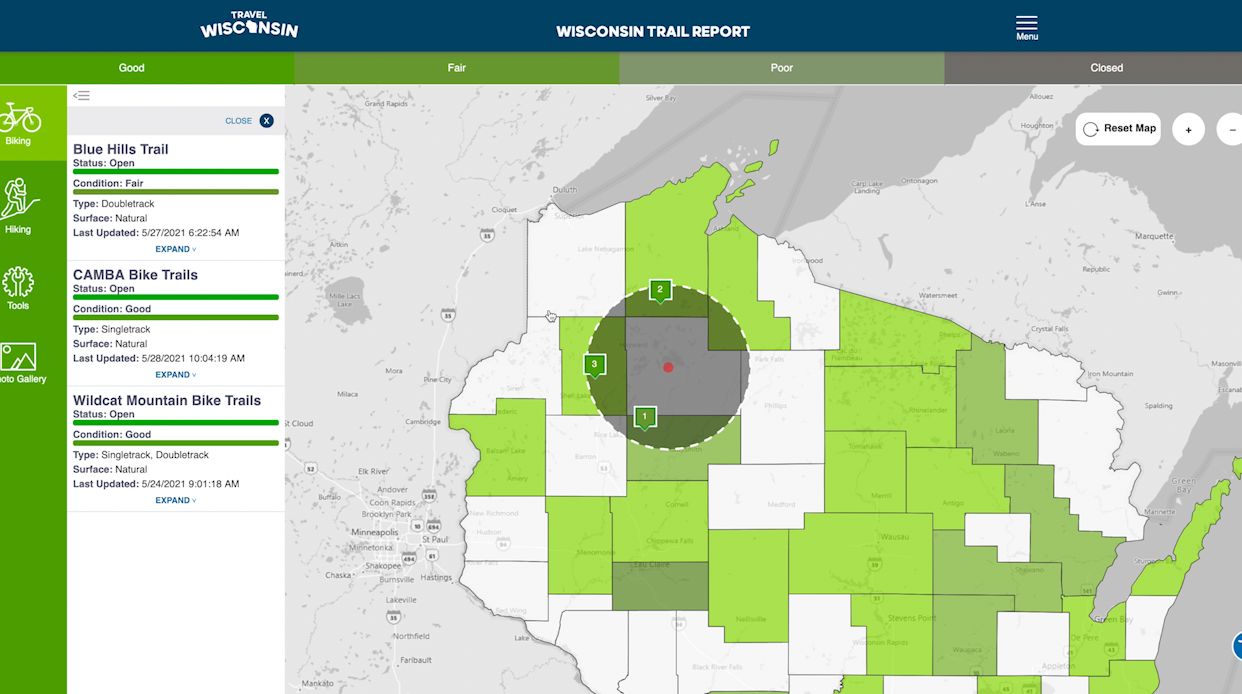 Wisconsin Online Trail Conditions Map Hiking Biking