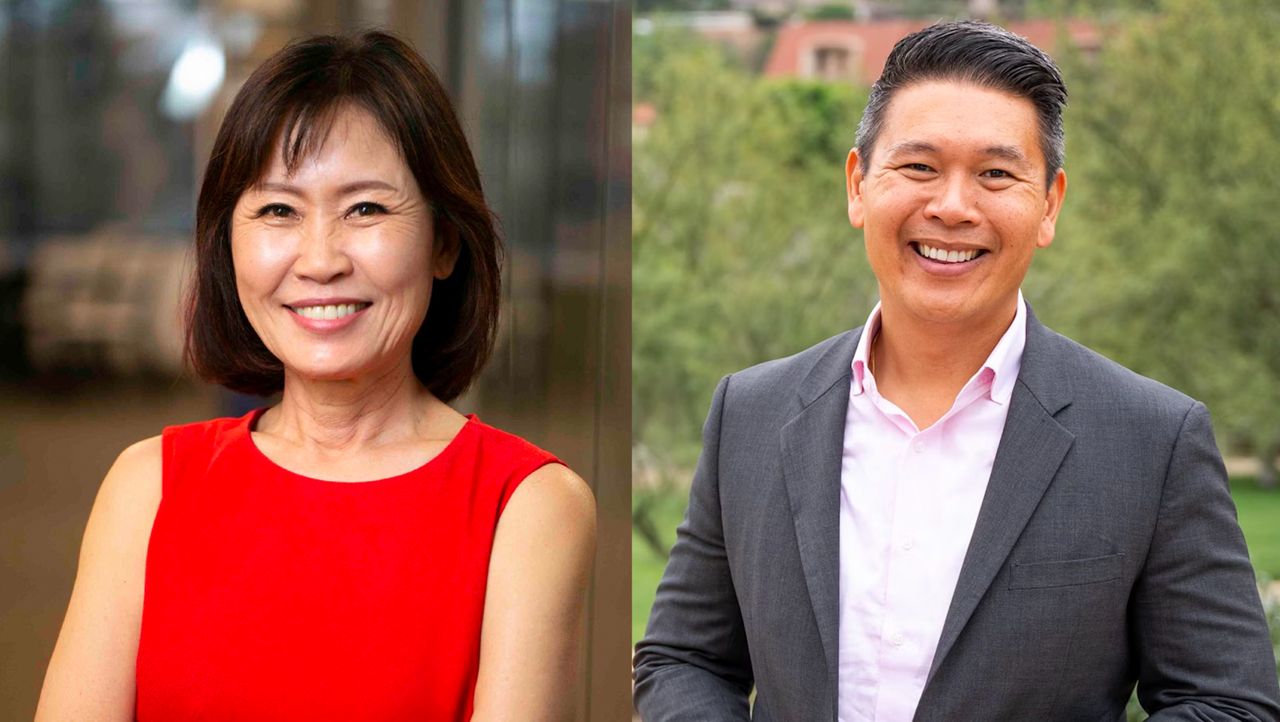 Rep. Michelle Steel, R-Calif., left, and Derek Tran, D-Calif., right, will face off in November for the California 45th Congressional District.
