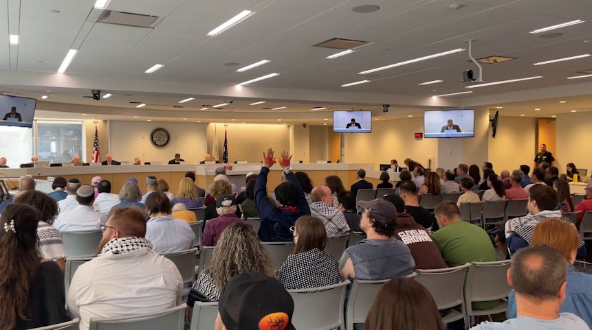 Residents take up every seat in Cuyahoga County Council chambers on Tuesday night.