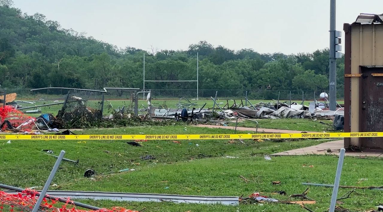 Storm Damages Gordon ISD Football Field (Spectrum News 1/Marcine Graham)