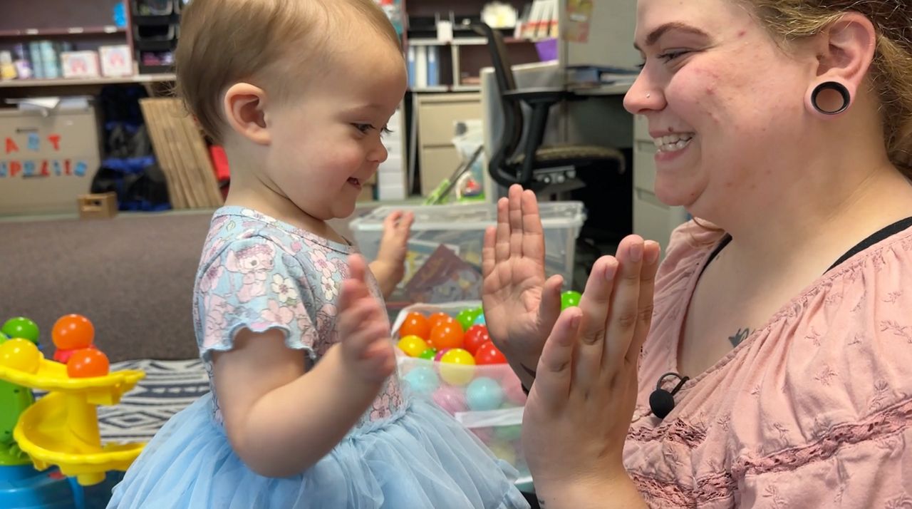 Danielle Grantham and her daugher Rhiannon are part of the Nurse-Family Partnership program at MetroHealth. (Spectrum News / Kimberly Perez) 