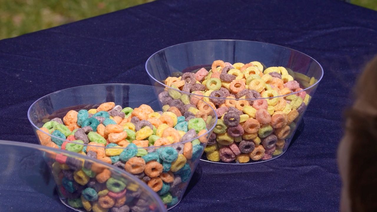 Canadian and American Froot Loops cereals in bowls