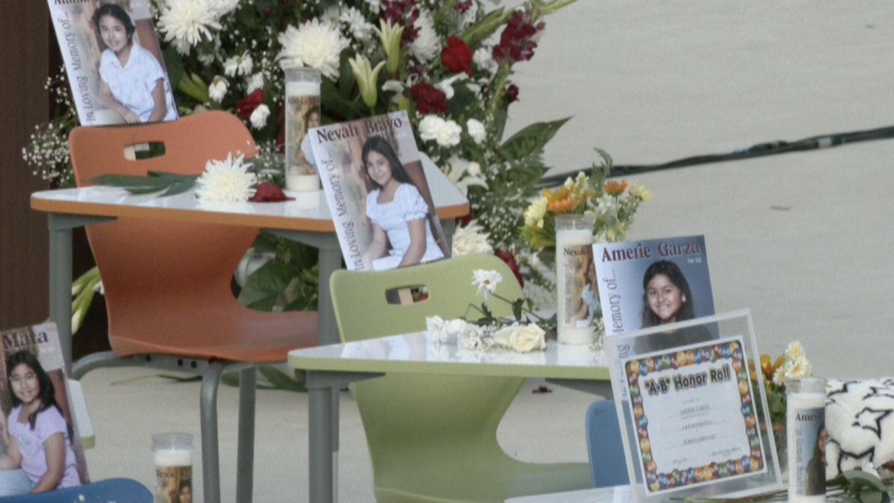 The Uvalde vigil had 19 student desks, and two teacher desks honring the 21 lives taken on May 24, 2022.