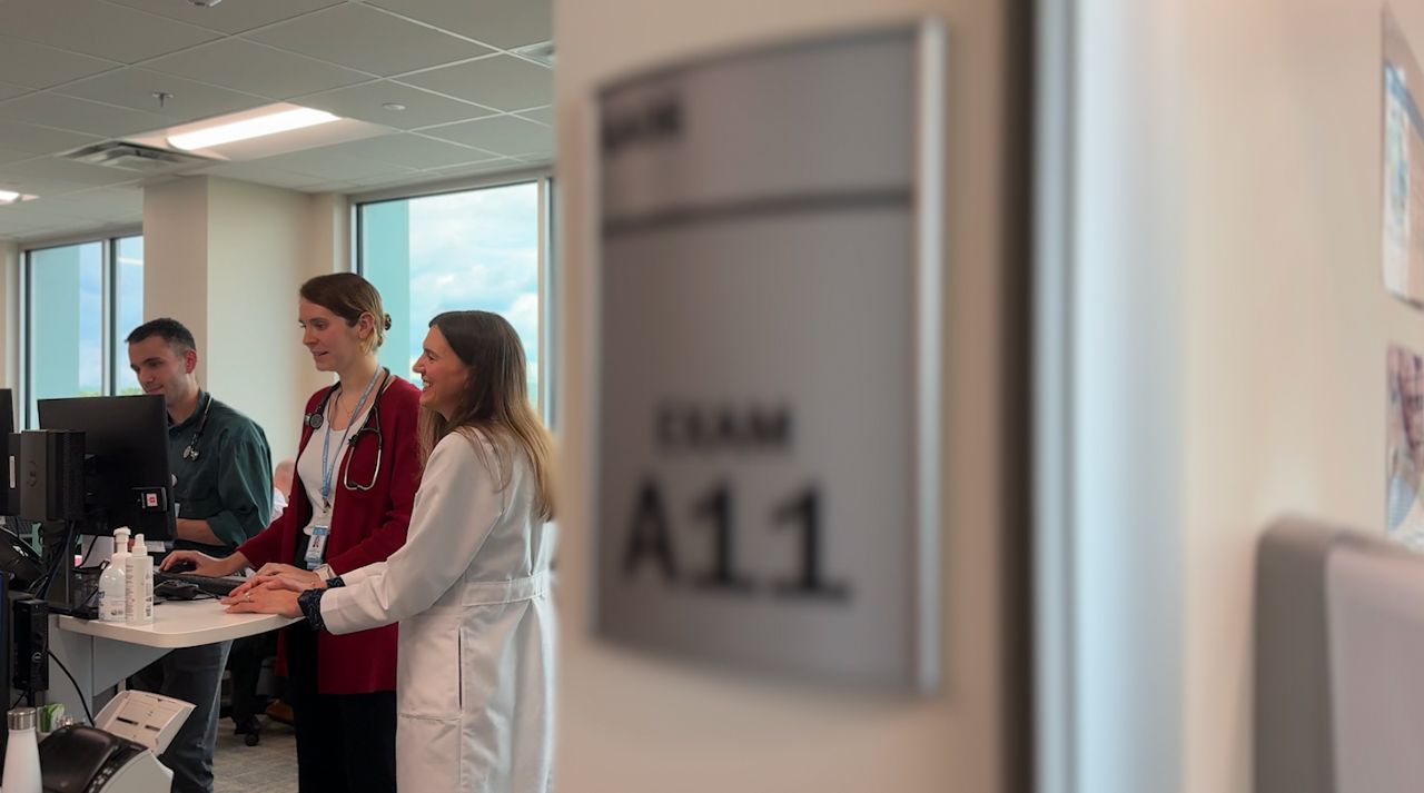 Tamara Damjanac, middle, with Emily Cetrone, right, work with another fellow in the UNC Geriatric Medicine Fellowship Program. (Spectrum News 1)