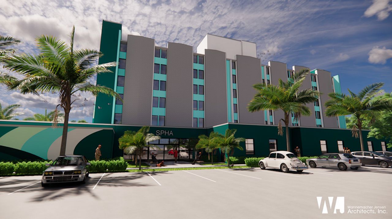 Seventy-one new apartments for seniors are underway to ease the growing affordable housing crisis in St. Petersburg — with a health care clinic and community spaces also opening on site. (Artist Rendering: Wannemacher Jensen Architects, Inc.)