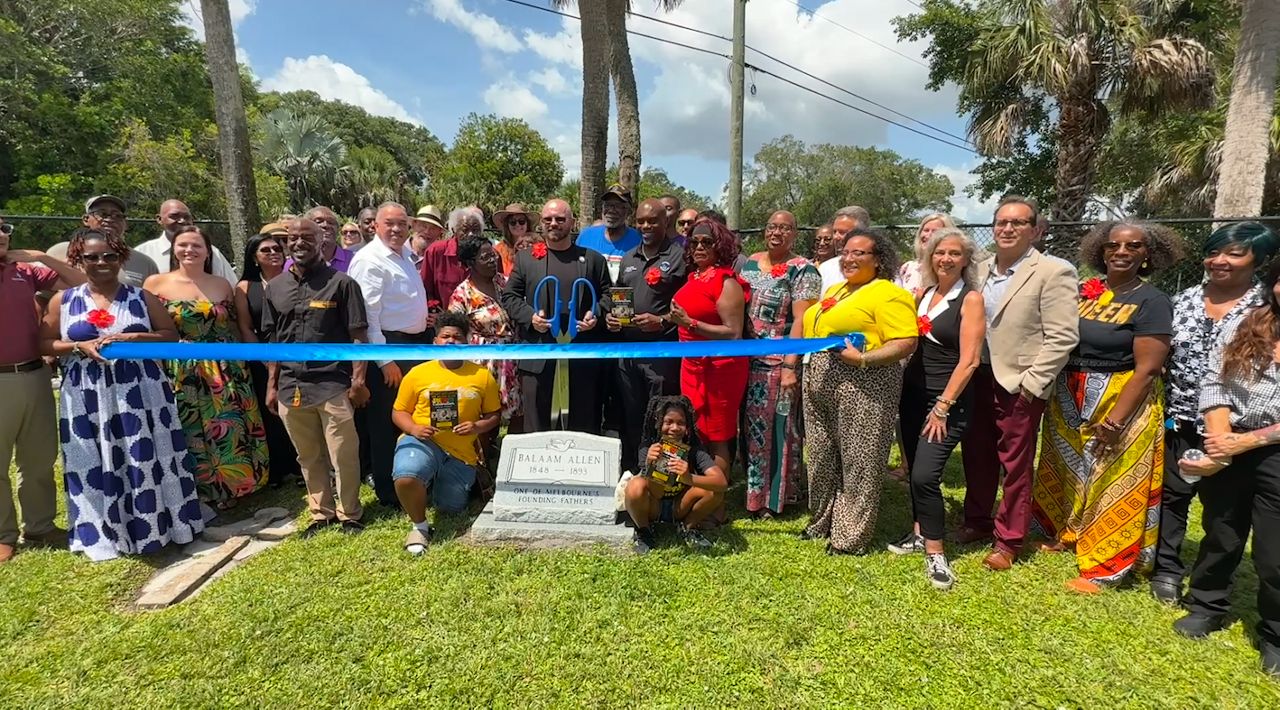 New grave marker honors Balaam Allen, who is credited with co-founding the city of Melbourne. (Spectrum News)