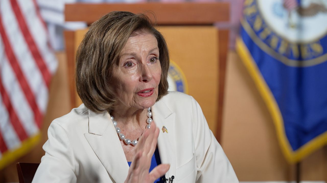 Speaker Emerita Nancy Pelosi, D-Calif., sits down with Spectrum News for an interview on Thursday, June 26. (Spectrum News)