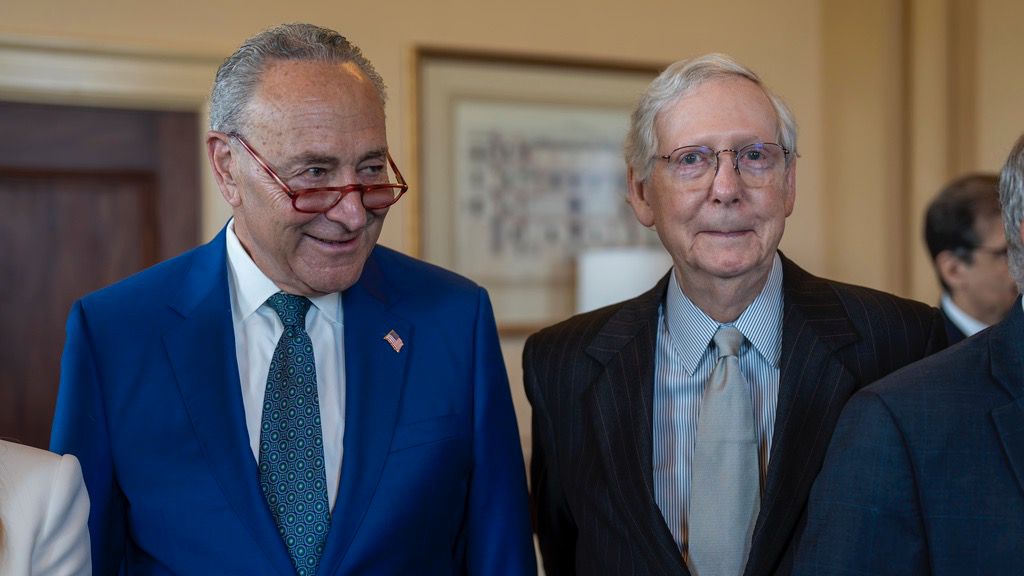 Senate Majority Leader Chuck Schumer, D-N.Y., left, and Senate Minority Leader Mitch McConnell, R-Ky. Before adjourning for the August recess, the two leaders worked to authorize appropriations for fiscal year 2024 for military activities of the Department of Defense. (AP Photo/J. Scott Applewhite)