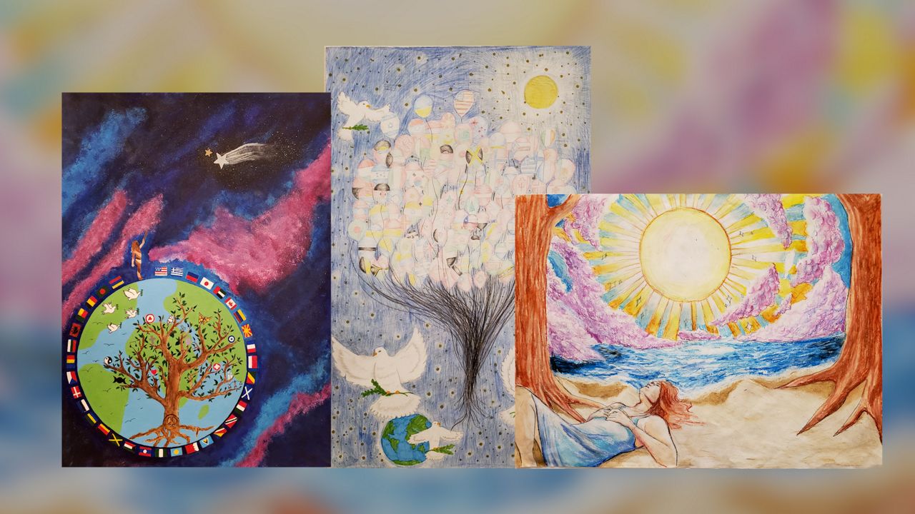 Left to Right: Winning peace posters created by Aerla Kodra, Elizabeth Anzalone and Ella Medveszky. (Courtesy: Worcester Lions Club)