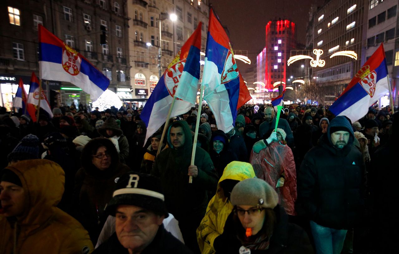 Thousands Brave Snow To Rally Against Serbia Populist Leader