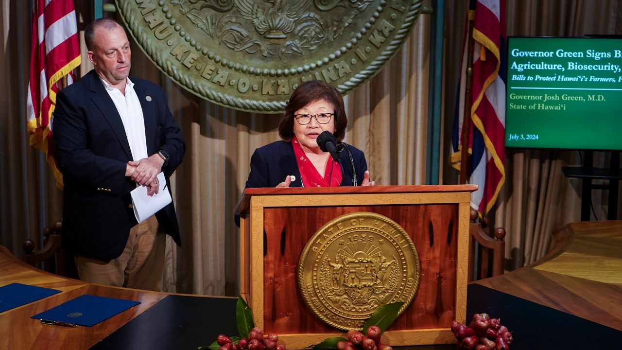 Hawaii Department of Agriculture chair Sharon Hurd spoke at a bill signing for measures related to biosecurity earlier this month. (Office of Gov. Josh Green)