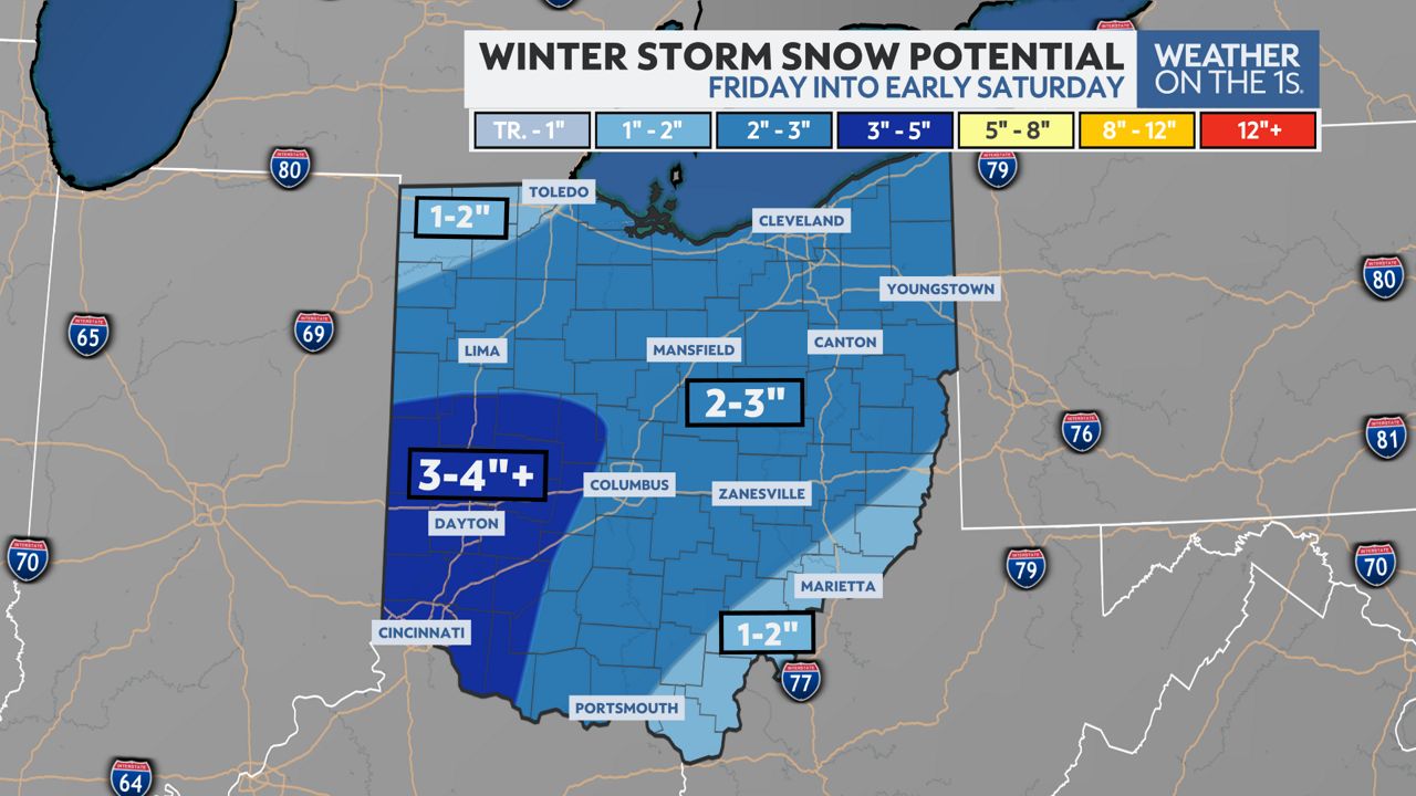 Winter storm snow potential map.