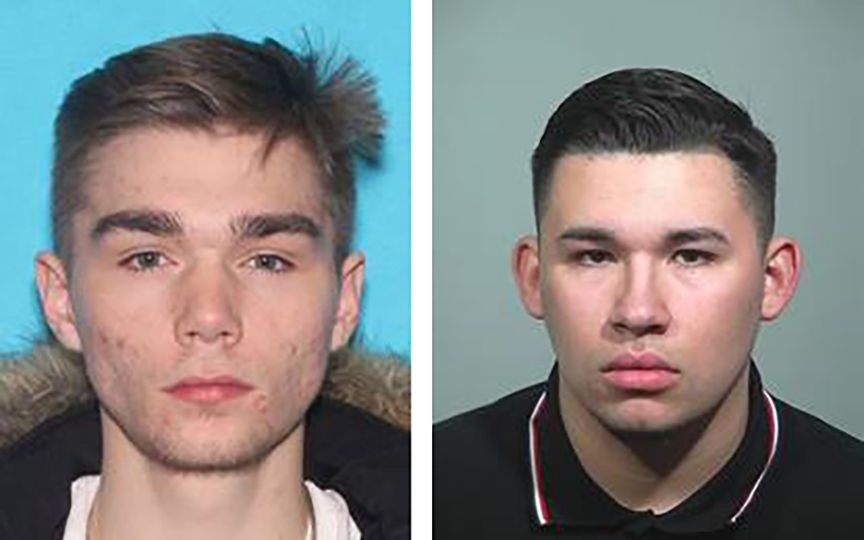 Jonathan Hanson, in the photo on the left, and Navinn Ean, right, are wanted by South Portland police for their alleged connection to a Dec. 18 shooting. (South Portland Police Department)