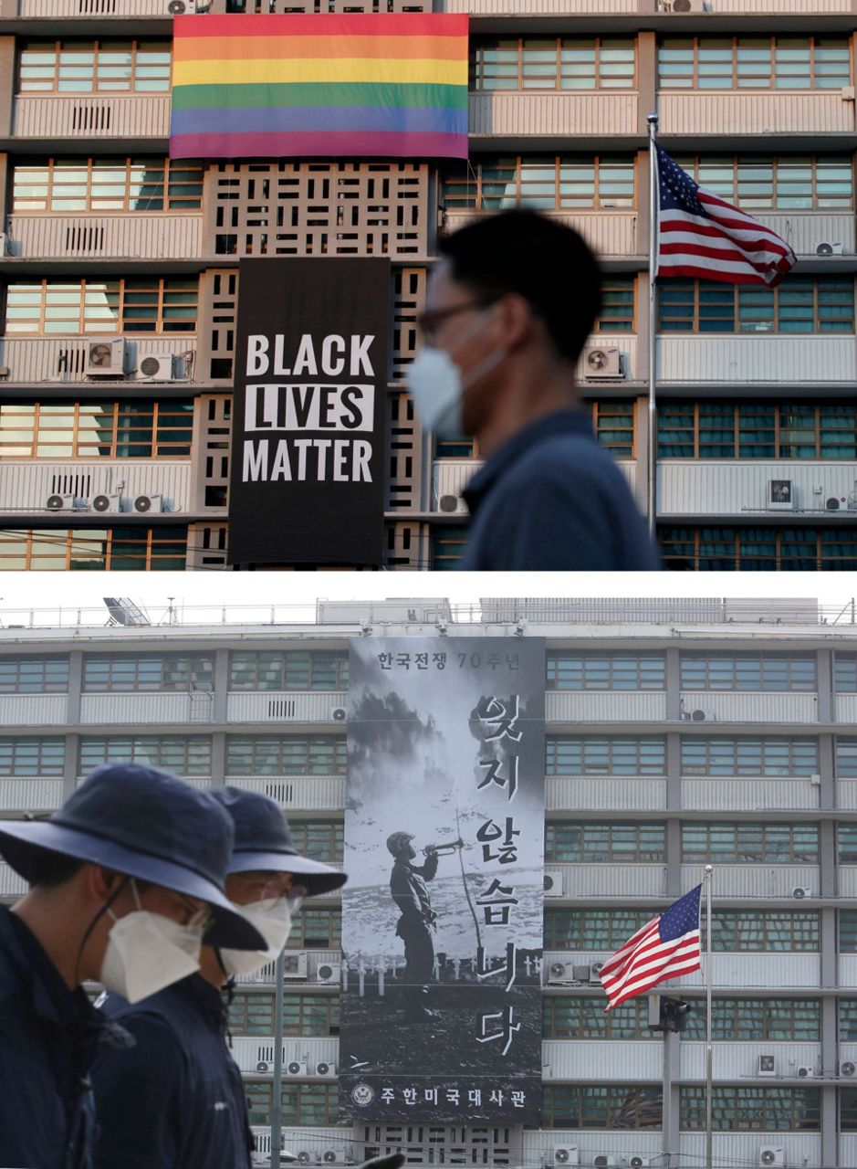 Black Lives Matter banner removed at US Embassy in Seoul