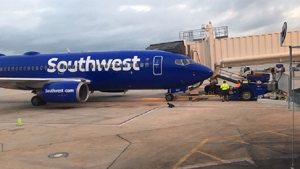 A Southwest flight was delayed due to a computer glitch on Monday, April 1, 2019. (Mike Gautreau, Spectrum News)
