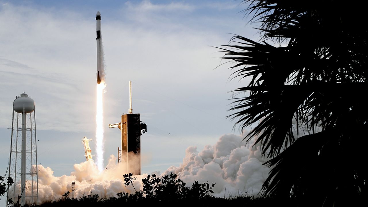 A SpaceX Falcon 9 rocket, with the Dragon capsule and a crew of four private astronauts lifts off from pad 39A, at the Kennedy Space Center in Cape Canaveral, Fla., Sunday, May 21, 2023. 