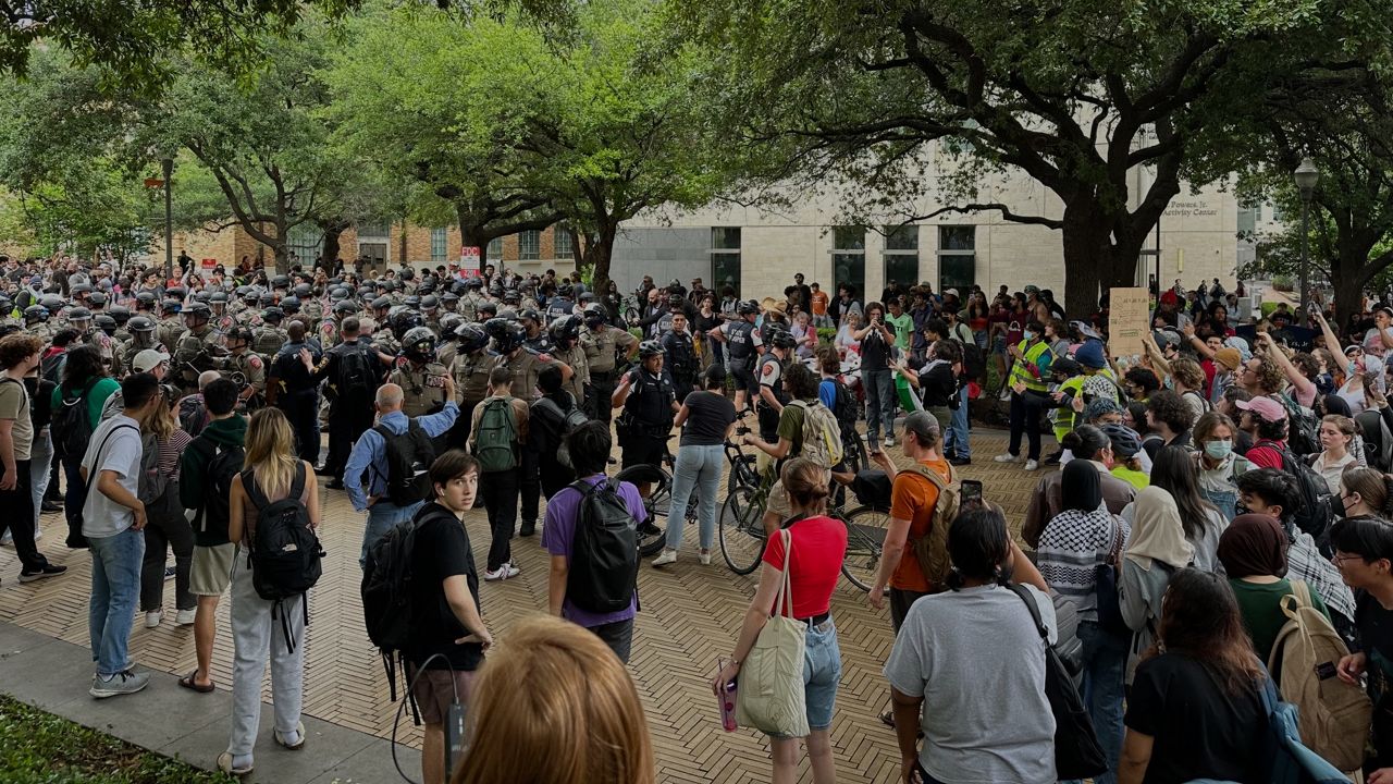 Texas Department of Public Safety troopers responded to a pro-Palestinian protest at the University of Texas at Austin on Wednesday, April 24, 2024. (Spectrum News 1)