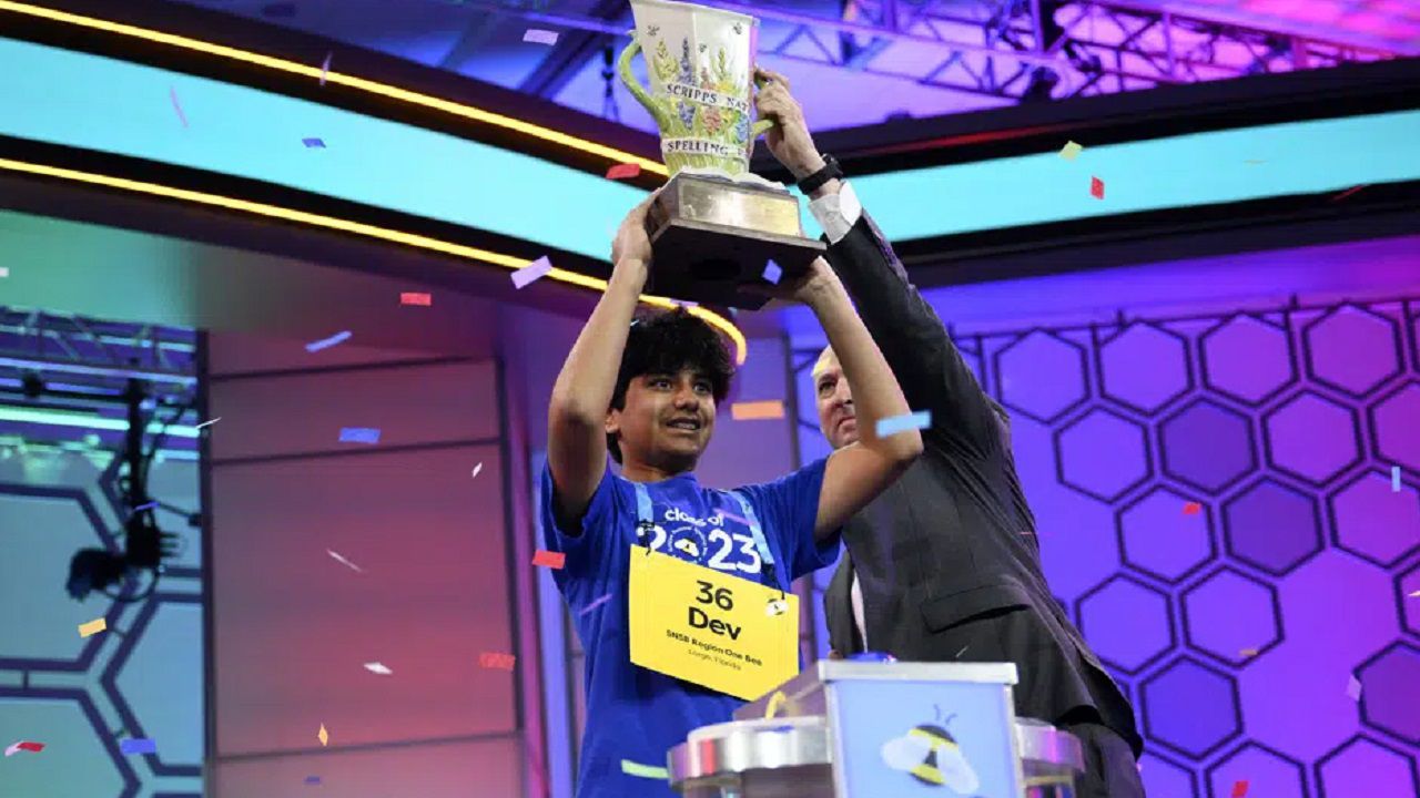 Dev Shah, a 14-year-old from Largo, Fla., won the Scripps National Spelling Bee title Thursday night. (Associated Press)