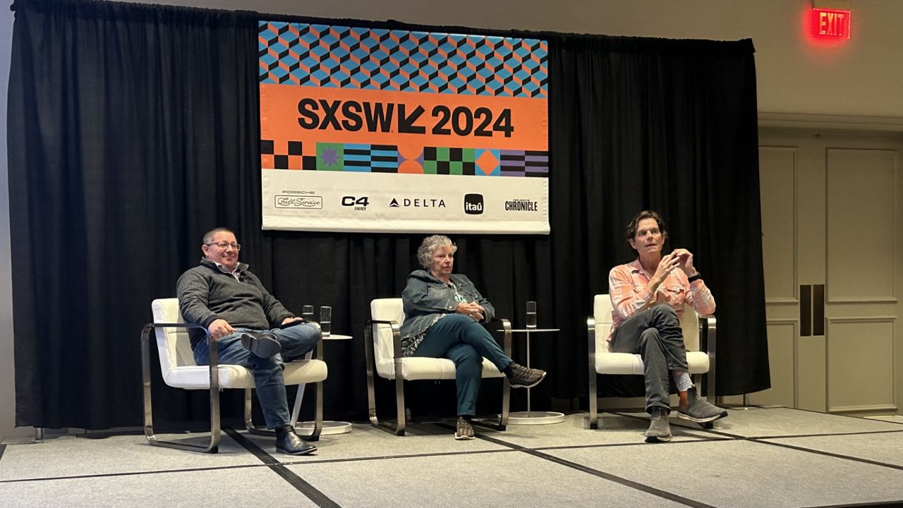 From left to right, Tim Hayden (left), Sue Schneider (middle) and Peter Scott (right) participated in a panel about the future of sports betting at SXSW on Monday, March 11, 2024. (Katharine Finnerty/Spectrum News 1)