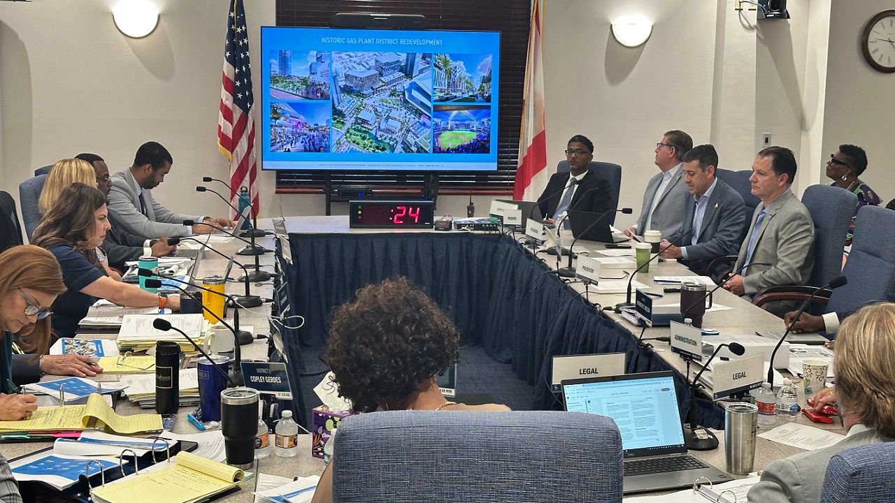 Members of the Hines Historic Gas Plant District Partnership development team discussed details of the agreement and answered questions from the City Council, which is expected to vote on the agreement this summer. (Spectrum News/Fadia Patterson)