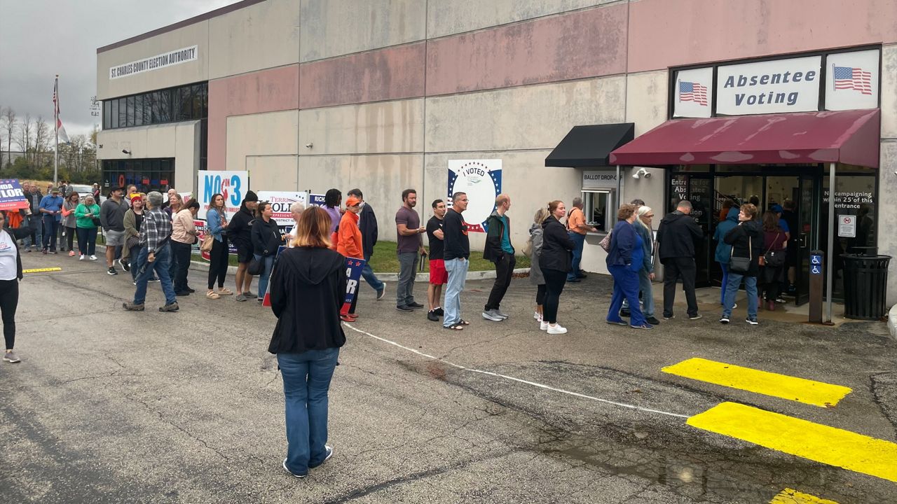 Voters wrapped their way around the outside of the St. Charles County Election Authority office in St. Peters on Thursday, Oct. 31, 2024, a day after a judge ordered a temporary restraining order on early voting. (Courtesy: St. Charles County)