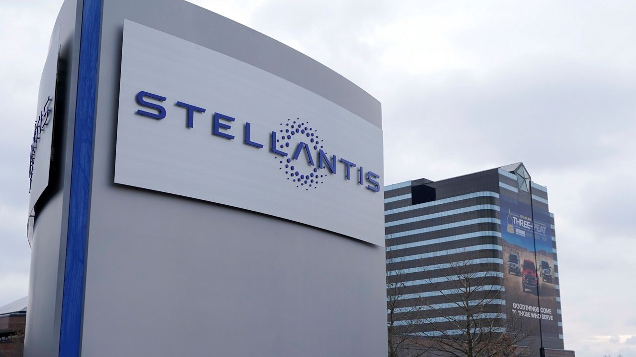 The Stellantis sign appears outside the Chrysler Technology Center in Auburn Hills, Mich, on Jan. 19, 2021. (AP Photo/Carlos Osorio, File)