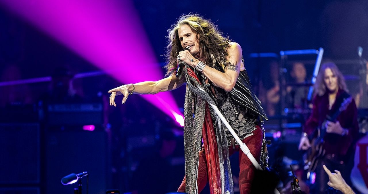 Steven Tyler of Aerosmith performs during night one of their "Peace Out: The Farewell Tour" on Saturday, Sept. 2, 2023, at Wells Fargo Center in Philadelphia. (Photo by Amy Harris/Invision/AP)