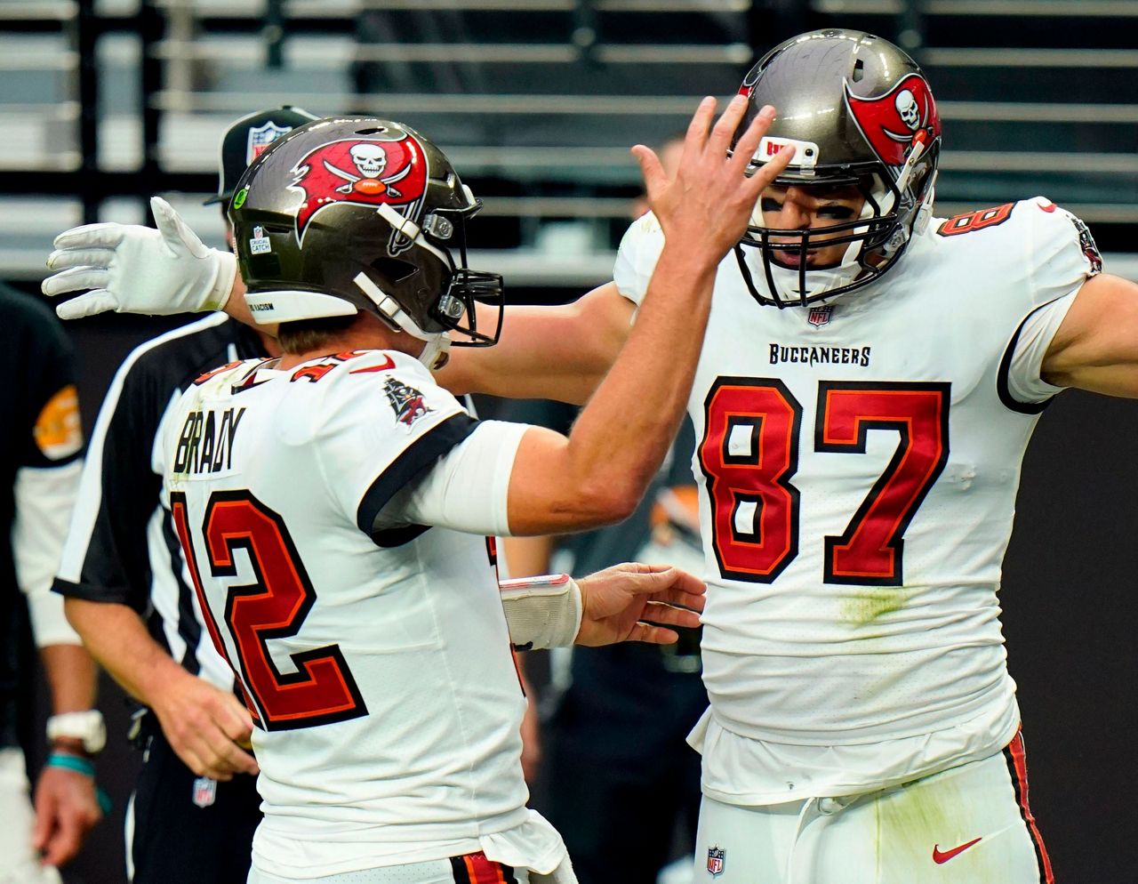 Tampa Bay Buccaneers tight end Rob Gronkowski (87) spikes the football  after his 2-yard touchdo …