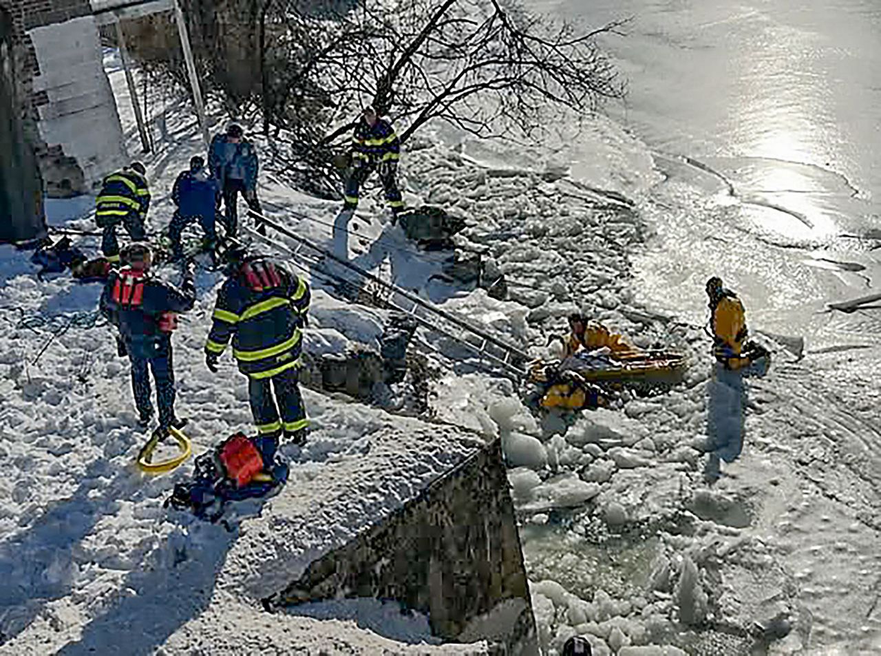 Firefighters rescue swan stuck in frozen Connecticut river