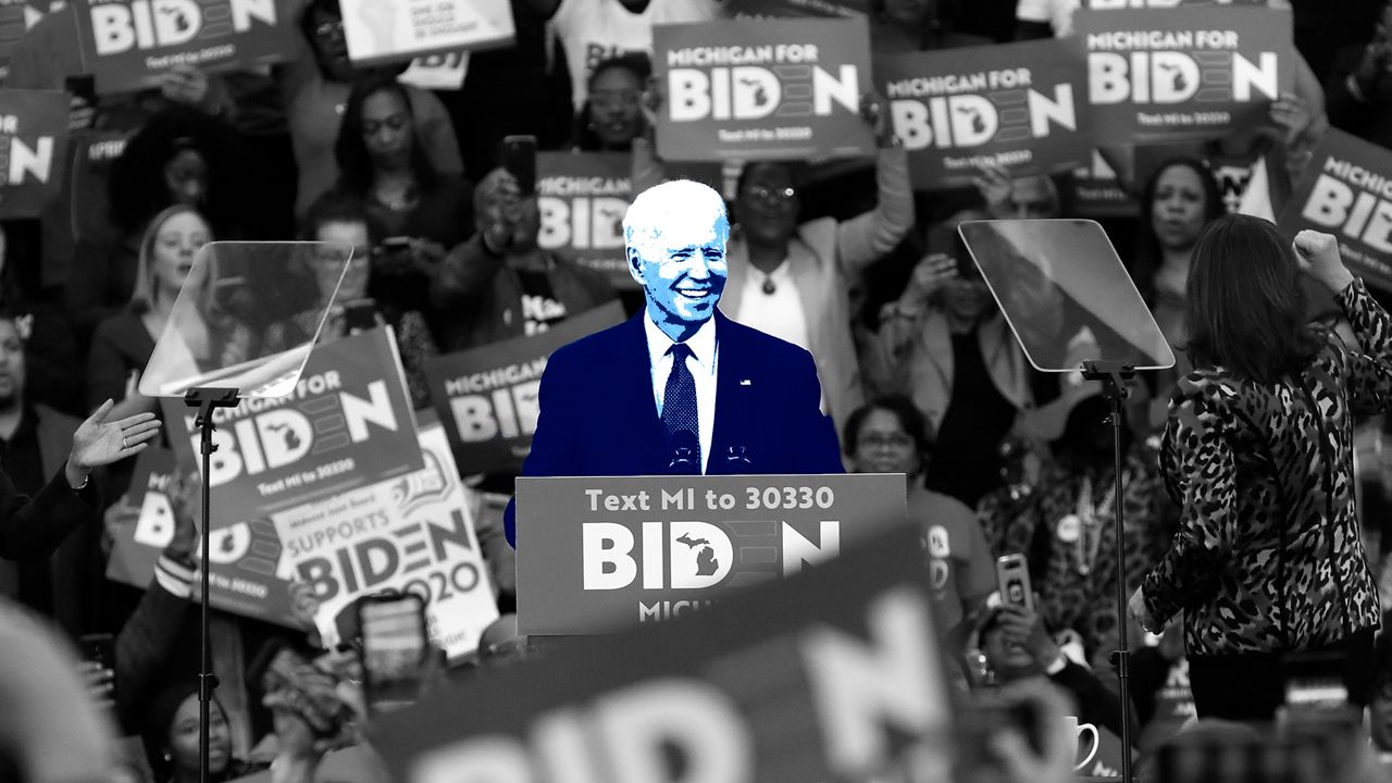 Democratic presidential candidate Joe Biden speaks during a campaign rally at in Detroit, Monday, March 9, 2020. (AP Photo/Paul Sancya)