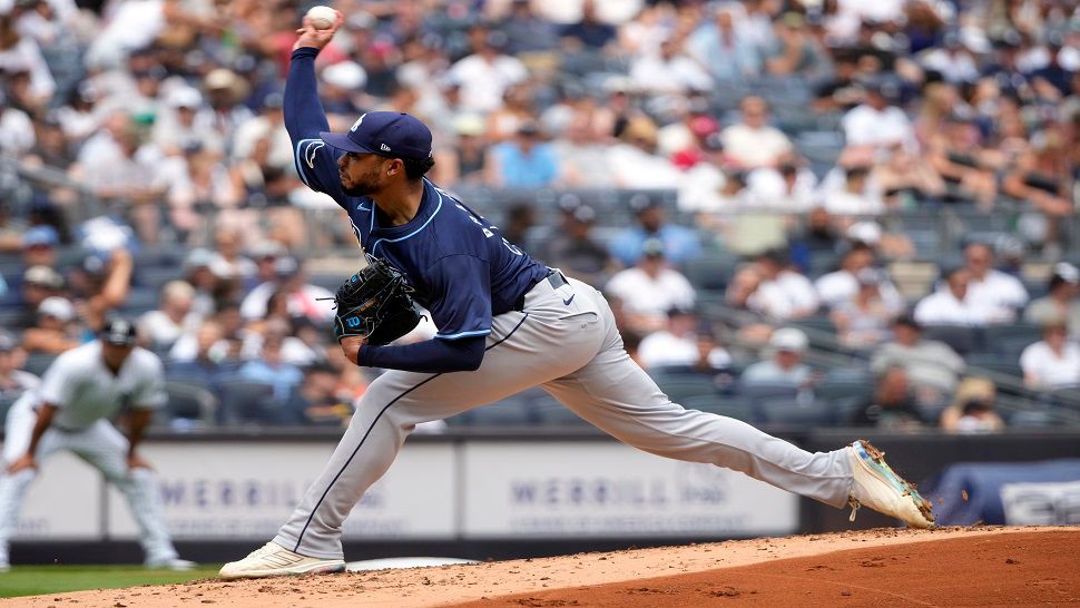 Tampa Bay starting pitcher Taj Bradley struck out five batters in seven scoreless innings against the New York Yankees on Saturday.