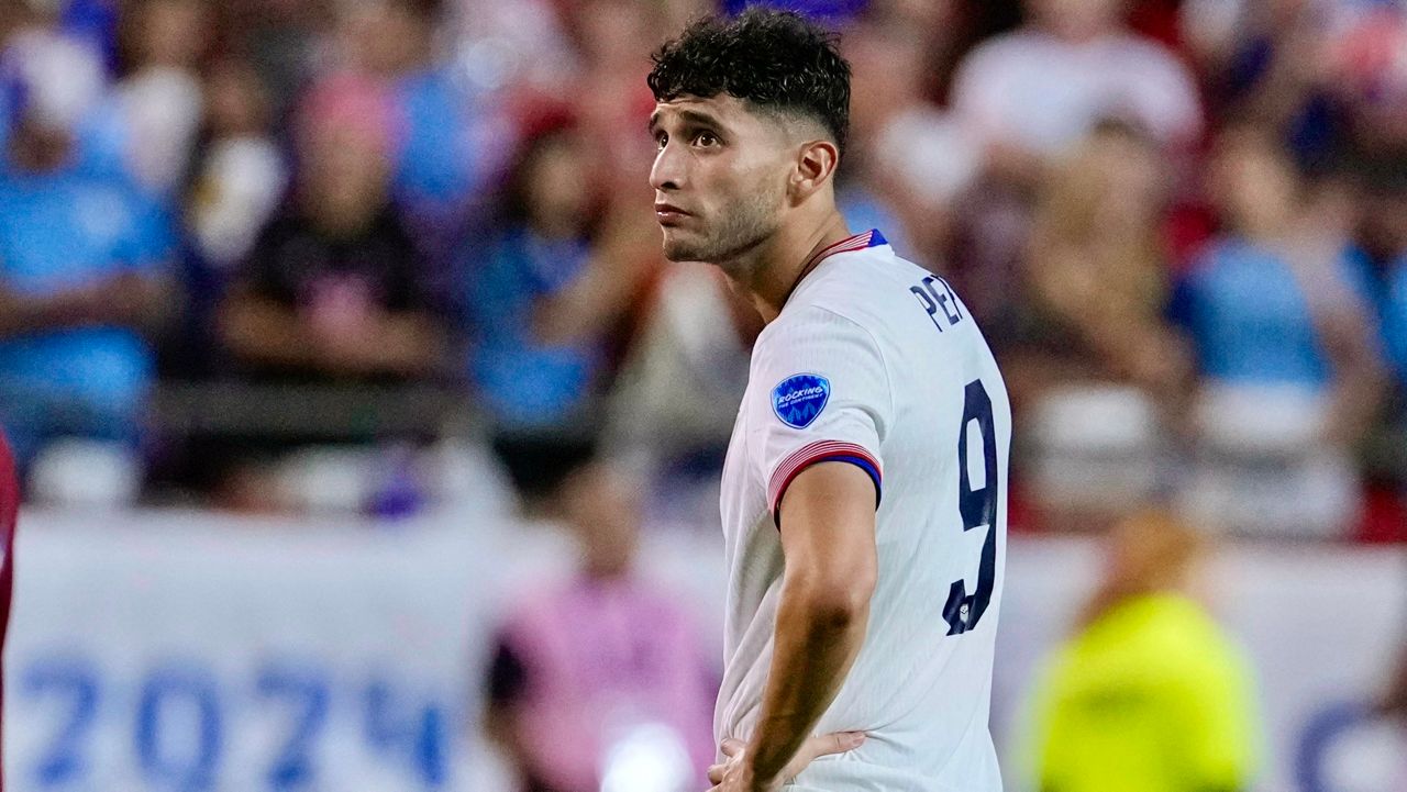 Ricardo Pepi of the United States reacts after the United States was defeated by Uruguay in a Copa America Group C soccer match, Monday, July 1, 2024, in Kansas City, Mo. (AP Photo/Ed Zurga)